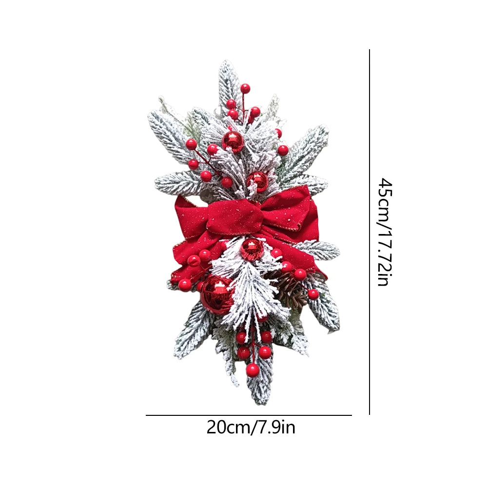 LED Artificial Garland Stair Wreath Prelit Christmas Wreath Garland Pine/Bow Light Up Cordless for Front Door Wall Window Stair
