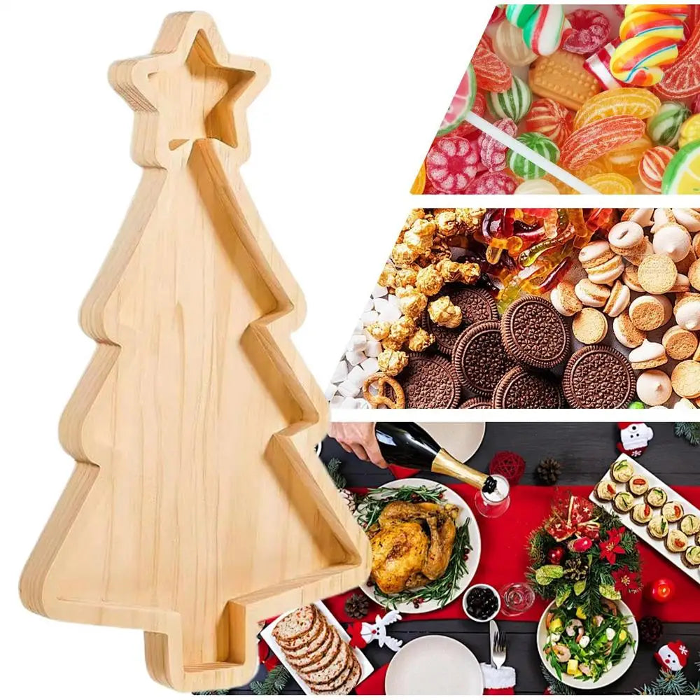 Decorative Serving Platter Tray Wooden Cheese Serving Platter Christmas Theme Wood Platters Suitable For Appetizers Snacks Nuts
