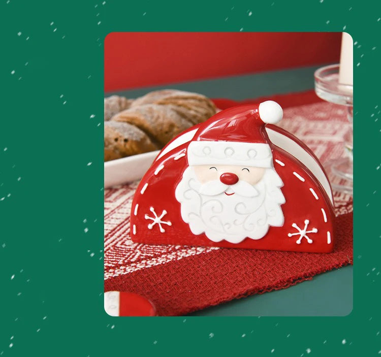 JUSTINLAU Santa Claus Napkin Holder Nordic Style Creative Ceramic Relief Christmas Tissue Holder Home Decoration for Xmas Gift