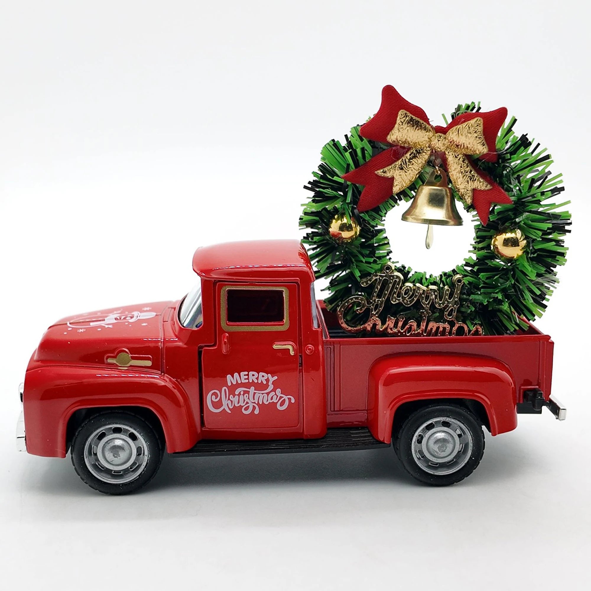 Christmas Table Decoration Mini Snowman Truck with Wreath Figurine Desk Statues Centerpieces for Home Party Decor