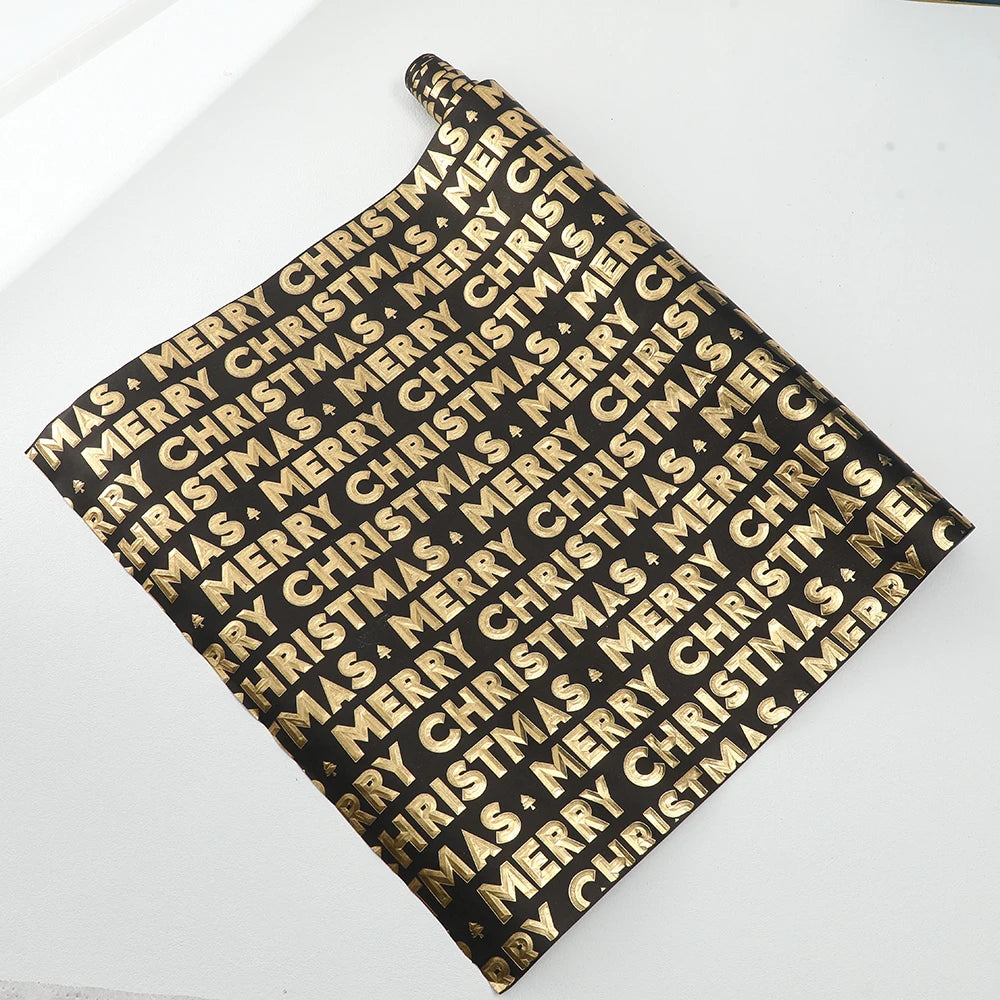 1 Roll Marry Christmas Themed Gift Wrap Paper - High-Quality Christmas and Holiday Merry Christmas Gold Stamping Text Design
