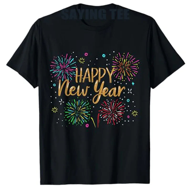 New Years Eve Party Supplies NYE 2025 Happy New Year Confetti Short Sleeve T-Shirt Funny Fireworks Graphic Outfit Saying Tee Top
