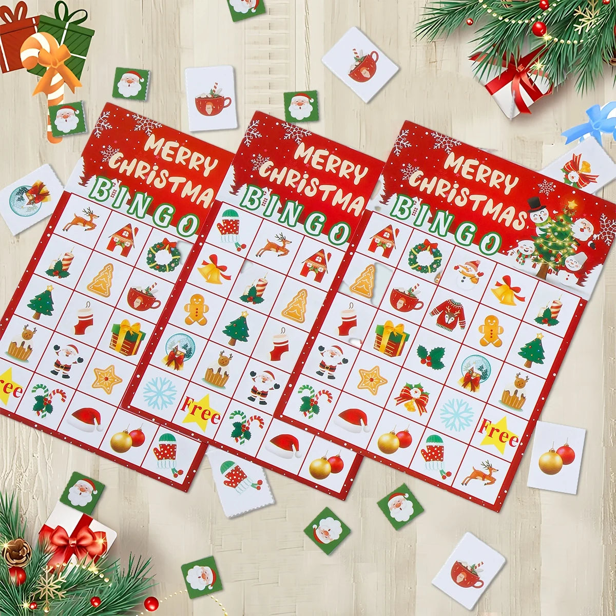 Christmas Bingo Game Christmas Decoration for Home 2024 Games with Reward Sticker Xmas Ornament Navidad Natal New Year Gift 2025