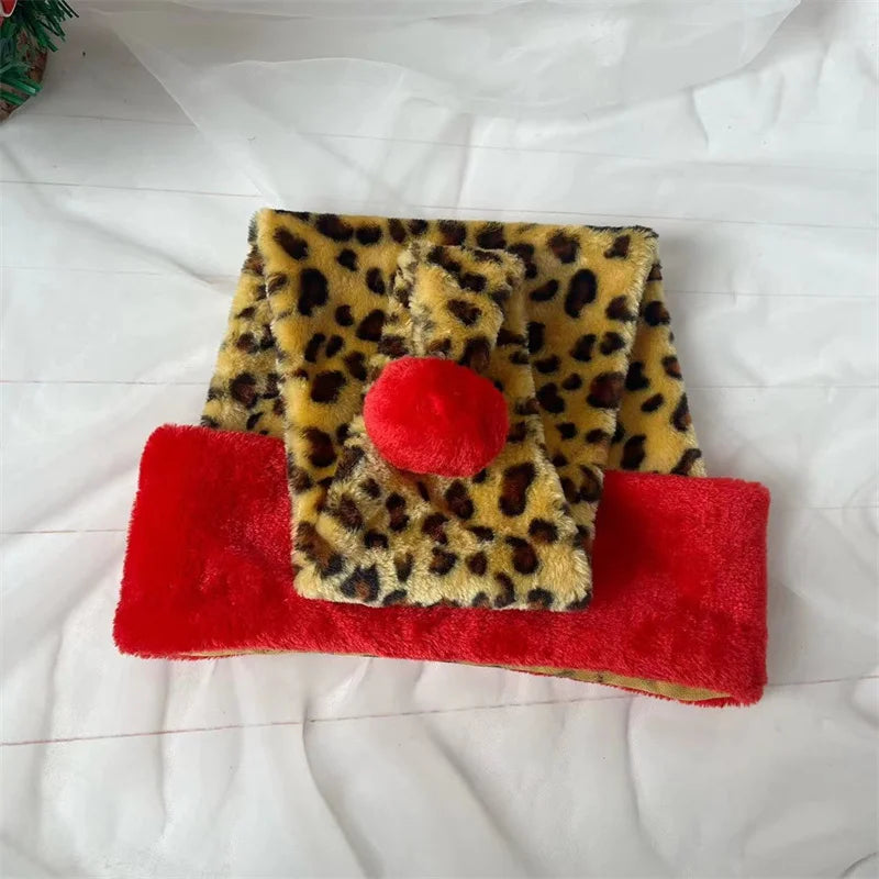 Leopard print with red border Christmas Xmas Cap Gifts New Year Festival Holiday Party Supplies Props
