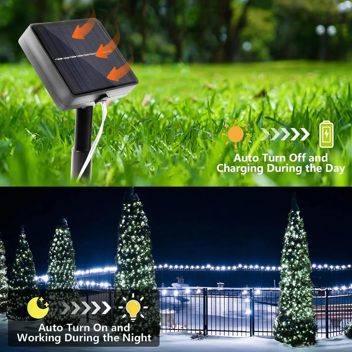 7M/12M/22M/32M/42M Solar Christmas String Lights IP65 Waterproof Christmas tree lights 8 modes Halloween Party Fairy Lights