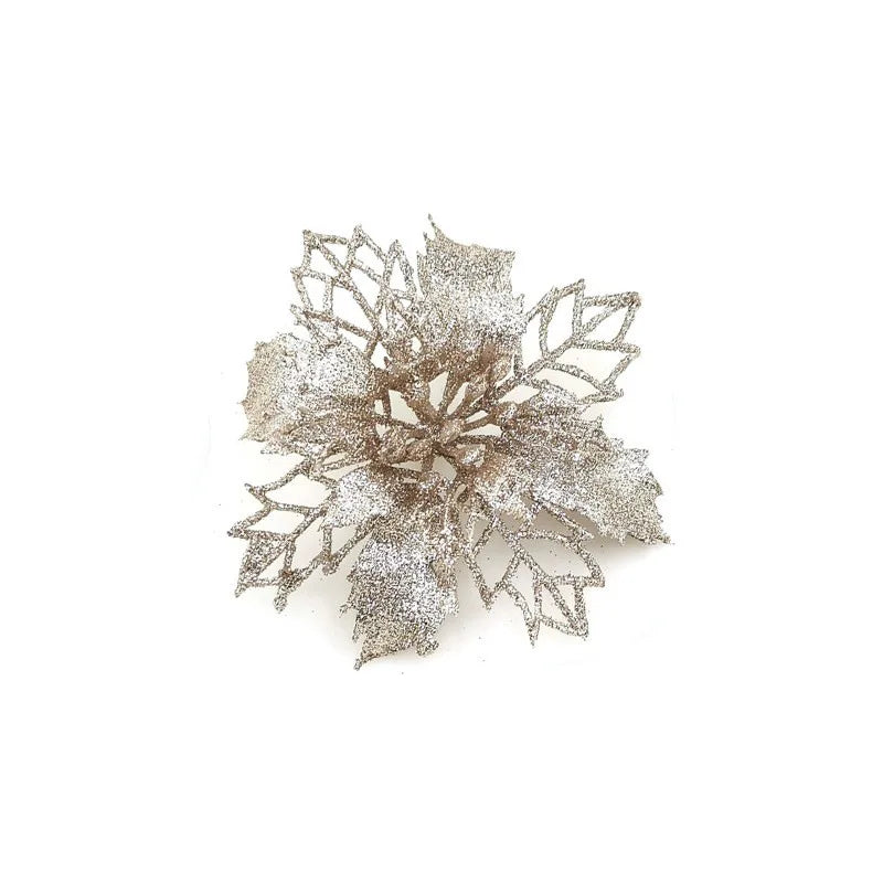 9cm Glitter Artifical Christmas Flowers Christmas Tree Wreath Decorations Fake Flowers Xmas Garland Ornaments New Year 2024