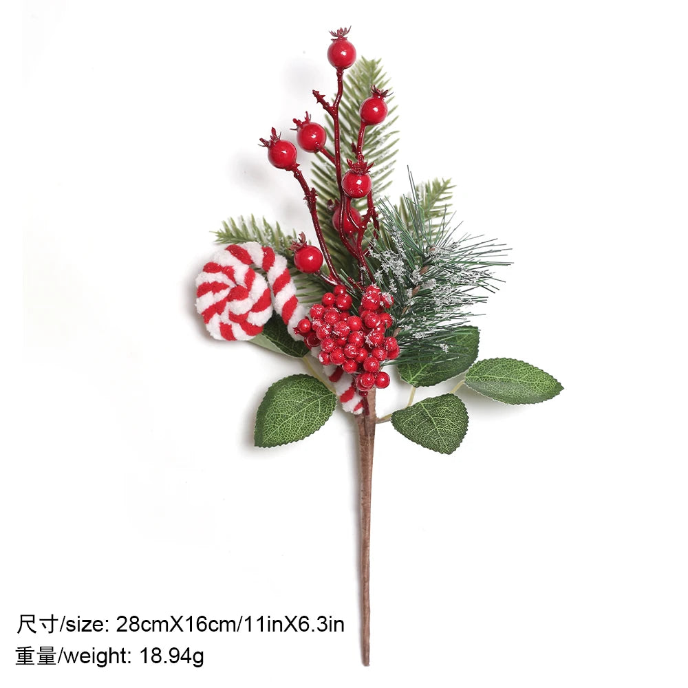 Christmas Decorations Red Berry Artificial Pine Bouquet Branch Xmas Tree Ornament Home Decor New Year 2025 DIY Gifts Accessories