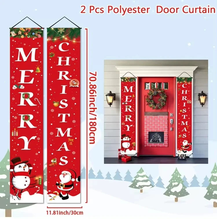 Christmas Hanging Door Banner Merry Christmas Decorations for Home Xmas Navidad Noel Natal Door Decor Happy New Year Gifts 2025