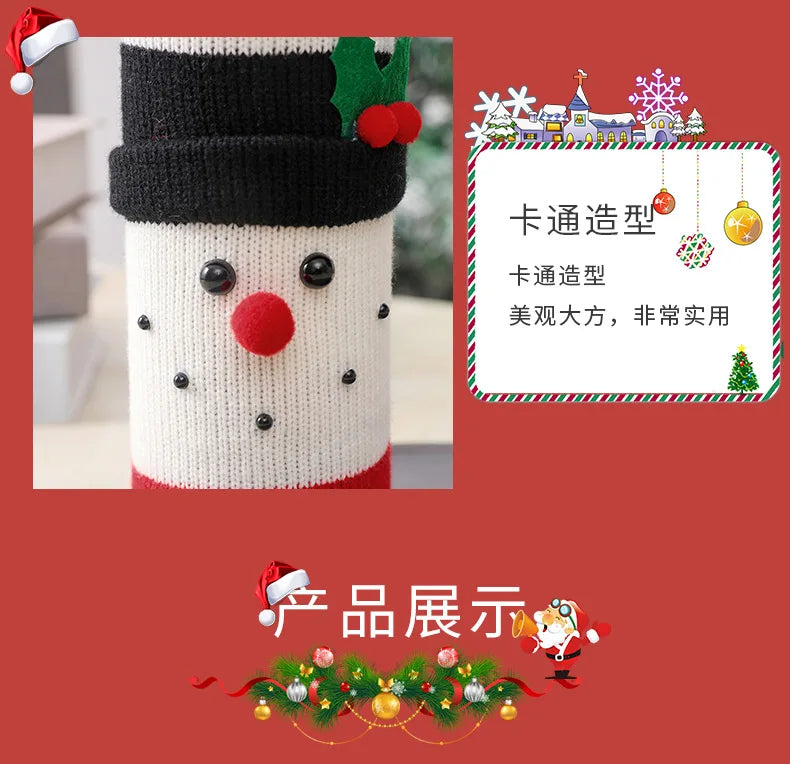 Christmas Wine Bottle Cover Set Santa Snowman Woven Wine Bottle Bags for Christmas Party Dinner Table Decorations New Year Gifts