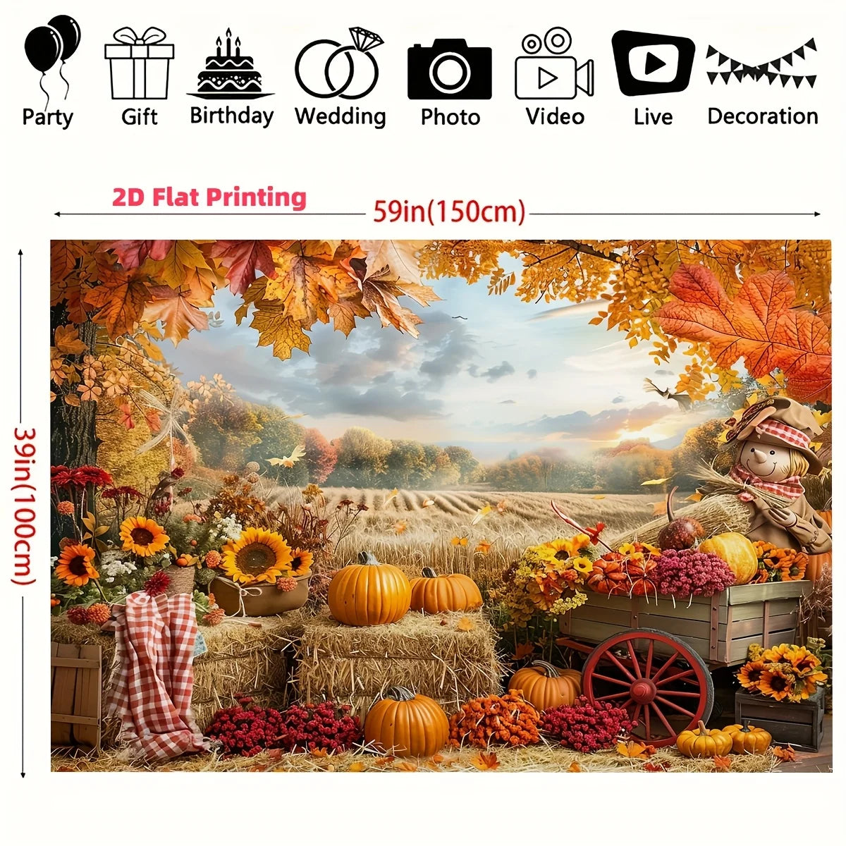 1pc Autumn Thanksgiving Photo Background - Vivid Autumn Pumpkin Harvest Scene