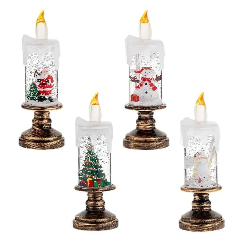 Hot Christmas Decorations Wind Lamp Candle Candlestick Crystal Ball Lights Snow Snowflake Music Box Xmas Gift Scene Arrangement