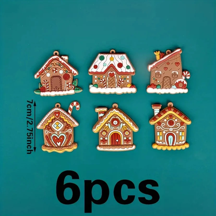 6pcs/Set Gingerbread House Pendants Christmas Tree Hanging Ornament 2024 Noel Navidad Home Decoration New Year Gift 2025