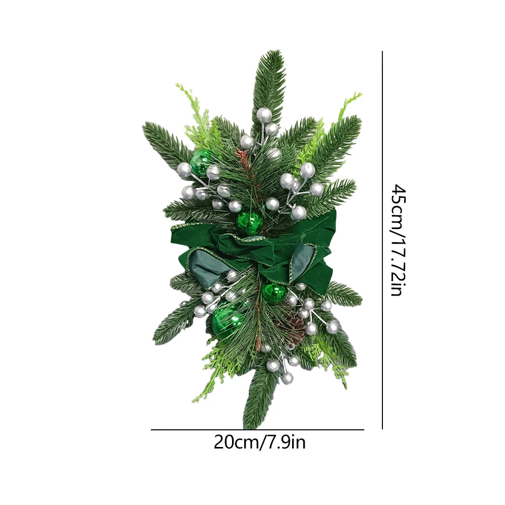 LED Artificial Garland Stair Wreath Prelit Christmas Wreath Garland Pine/Bow Light Up Cordless for Front Door Wall Window Stair