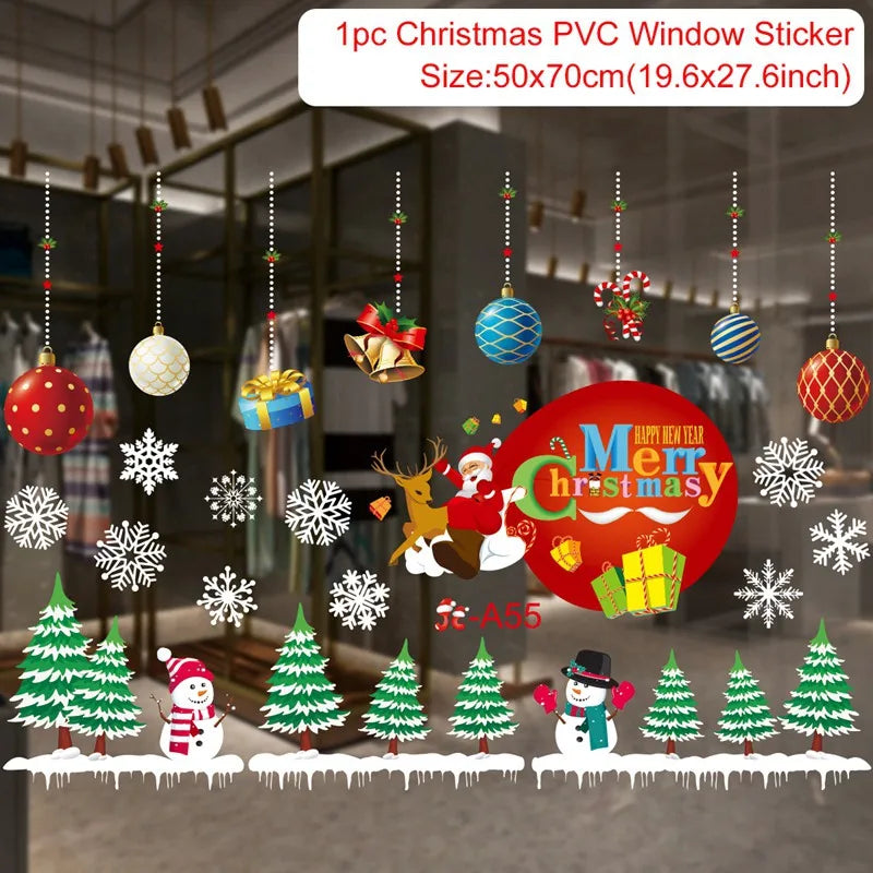 Christmas Wall Window Stickers Christmas Decoration For Home 2024 Merry Christmas Ornaments Xmas Navidad Happy New Year 2025
