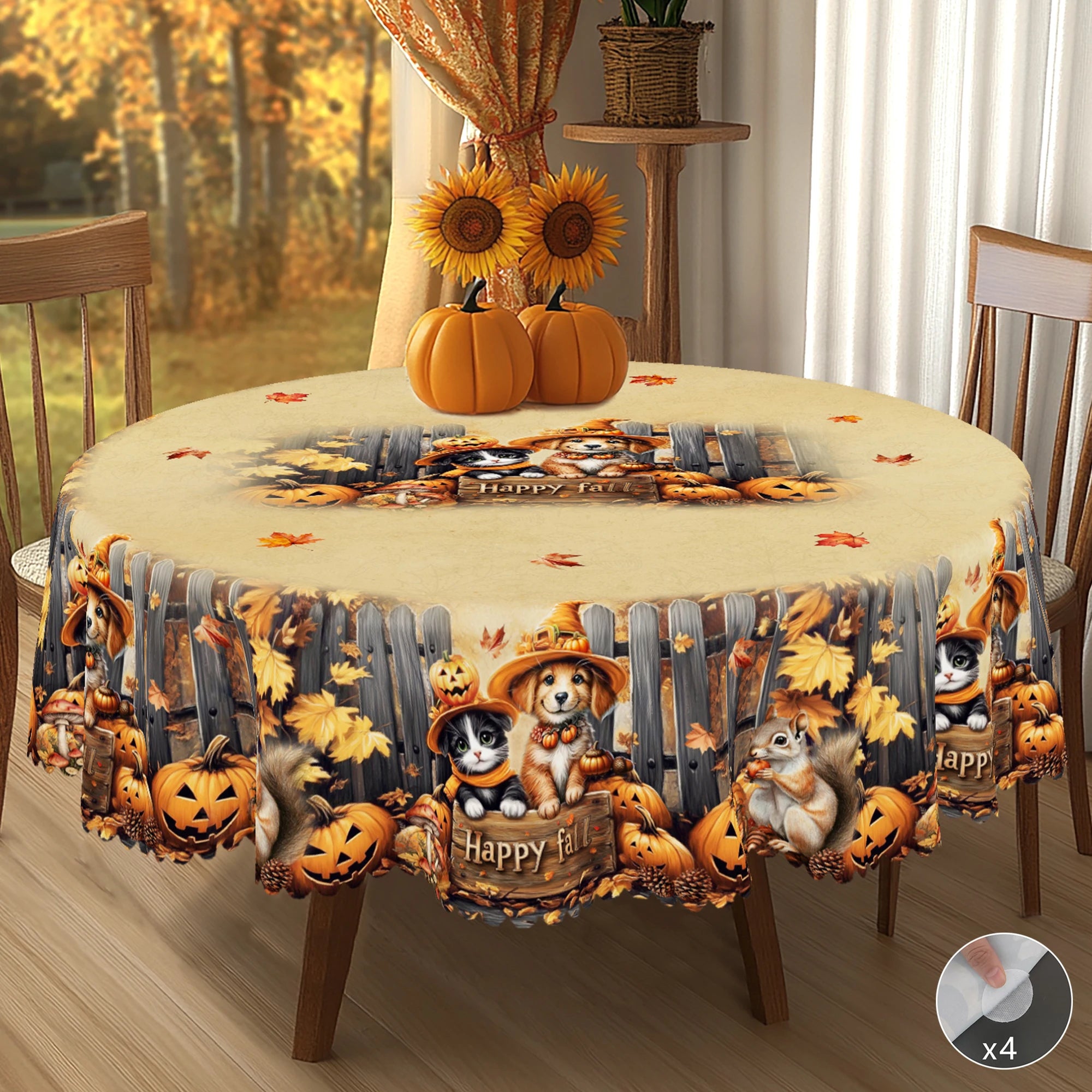 1 Piece of Autum Thanksgiving Themed Printed Tablecloth, Retro Country Farmhouse, Pumpkin Pattern