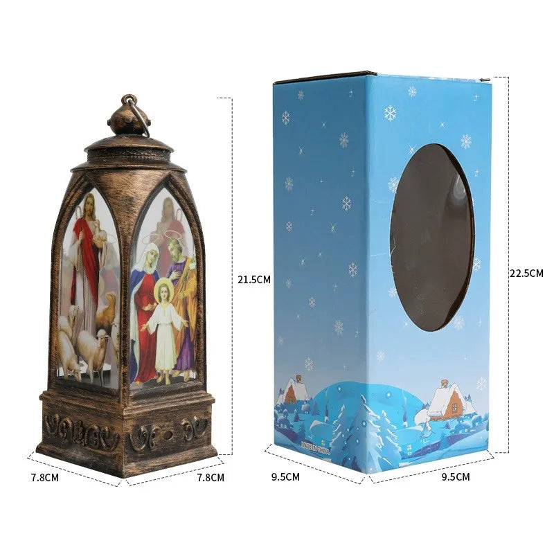 Christmas Decorations LED Lights Golden Arch Lantern Night Light Religious Jesus Retro Ornaments Festive Atmosphere Enhancer