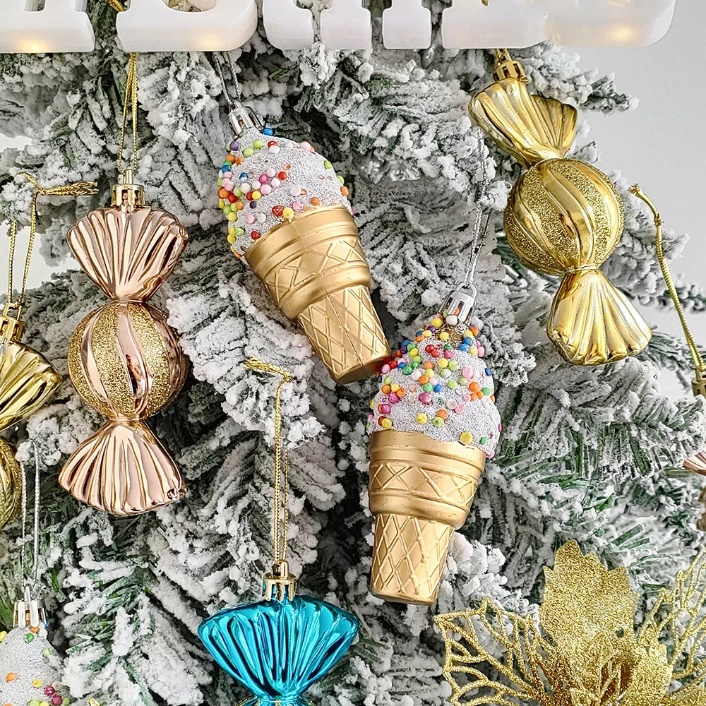 Mix Cute Candy Donuts Cupcake Ice Cream Cone Christmas Ornaments Kit Christmas Tree Hanging Decorations Gifts Navidad Natal