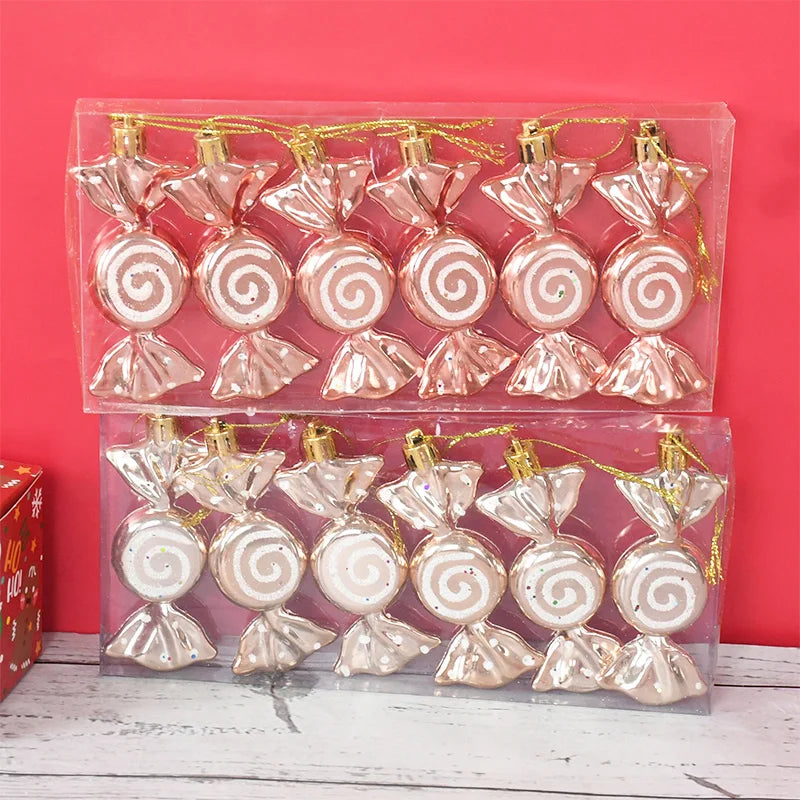 6pcs Christmas Candy Cane Pendants Red Candy Crutch Xmas Tree Hanging Decoration For Home New Year Gifts Navidad Noel Ornaments