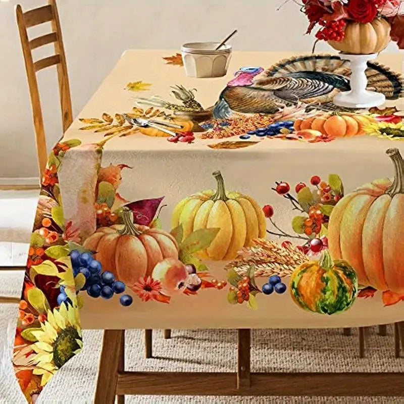 Thanksgiving Turkey Rectangle Tablecloths Autumn Pumpkin Flowers Maple Leaf Table Cover Kitchen Holiday Party Dining Table Decor