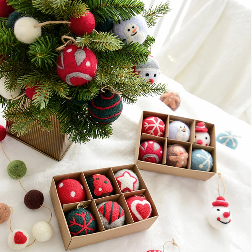 6 Christmas Decoration Felt Balls Small Hanging Christmas Snowflakes Snowman Garland Christmas Tree Decorations Christmas Gifts