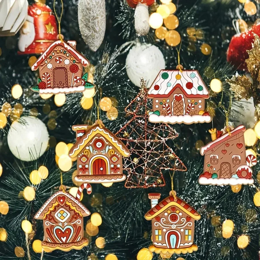 6pcs/Set Gingerbread House Pendants Christmas Tree Hanging Ornament 2024 Noel Navidad Home Decoration New Year Gift 2025