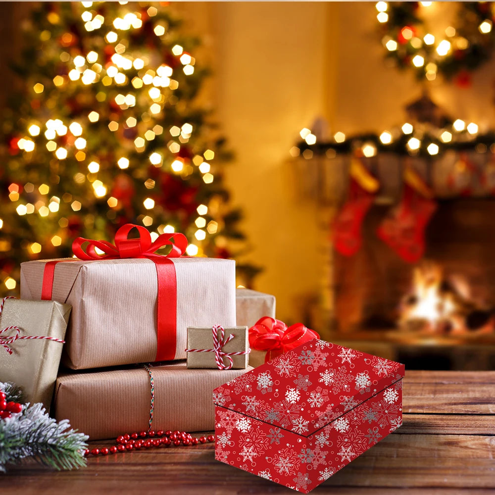 10 Pieces Christmas Snowflower Printed Gift Packaging Box Set Christmas Decorations for Holiday Gift Wrapping