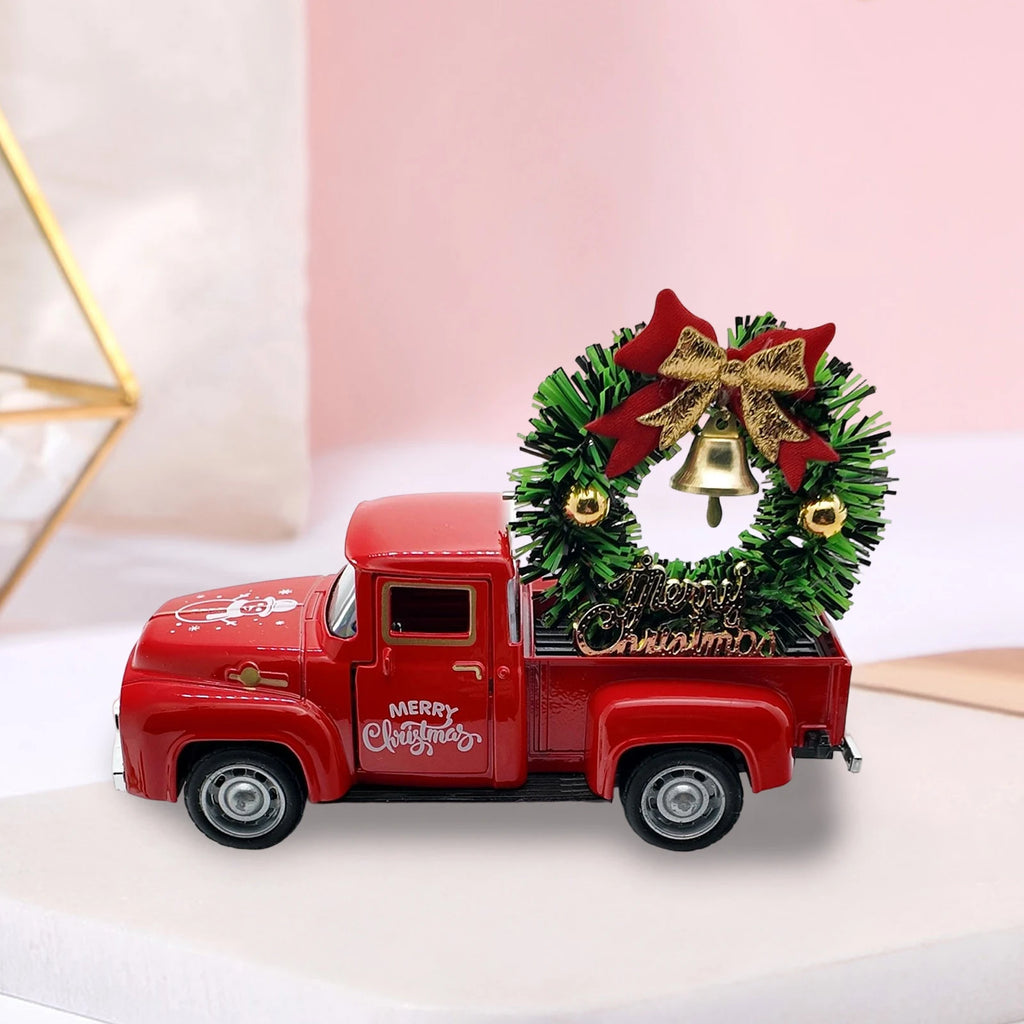 Christmas Table Decoration Mini Snowman Truck with Wreath Figurine Desk Statues Centerpieces for Home Party Decor