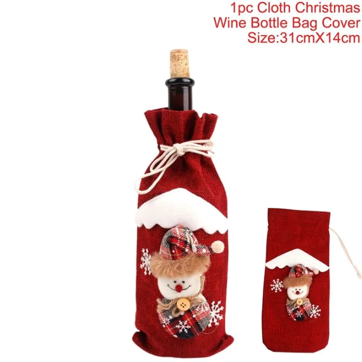 Christmas Wine Bottle Cover Merry Christmas Decoration For Home 2024 Christmas Ornaments Decor Happy New Year 2025 Navid Noel