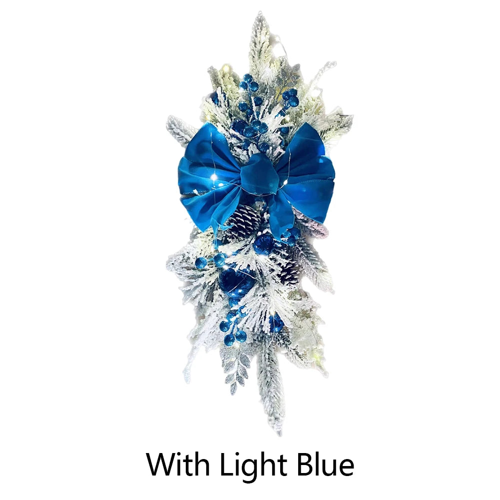 LED Artificial Garland Stair Wreath Prelit Christmas Wreath Garland Pine/Bow Light Up Cordless for Front Door Wall Window Stair