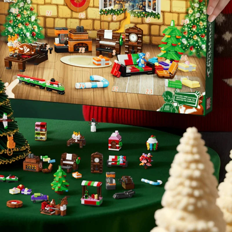 Creative Expert Christmas Countdown Calendar Model Building Blocks City Series Blind Box Brick Puzzle Toy for Kid Christmas Gift