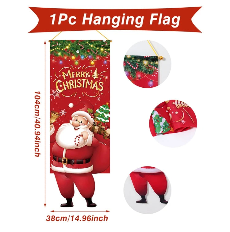 Merry Christmas Hanging Flag Christmas Decorations For Home 2024 Christmas Door Banner Xmas Gifts Navidad Happy New Year 2025