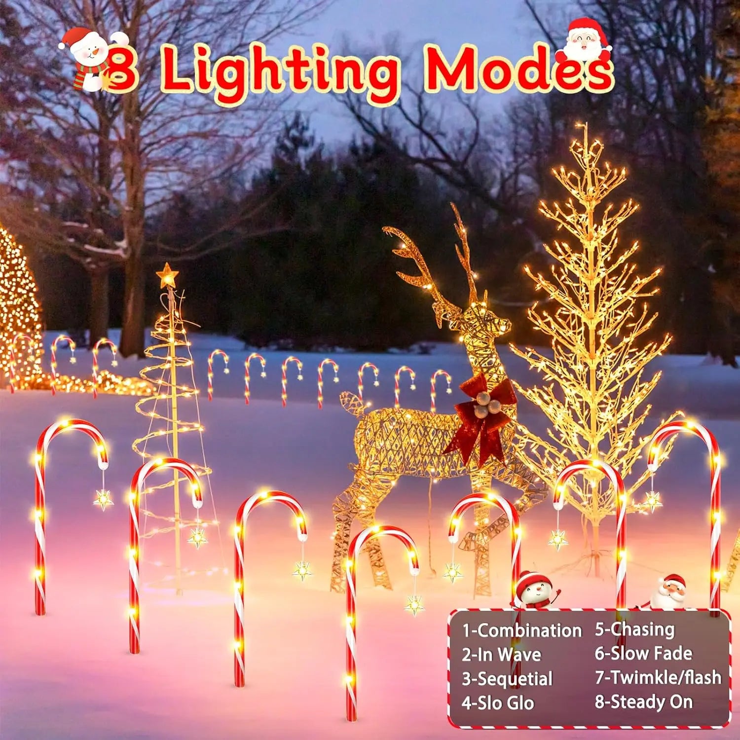 12/24 PACK Christmas Decorations Outside, 19" 144 LED Bright Solar Christmas Candy Cane Pathway Lights with Star and 8 Modes