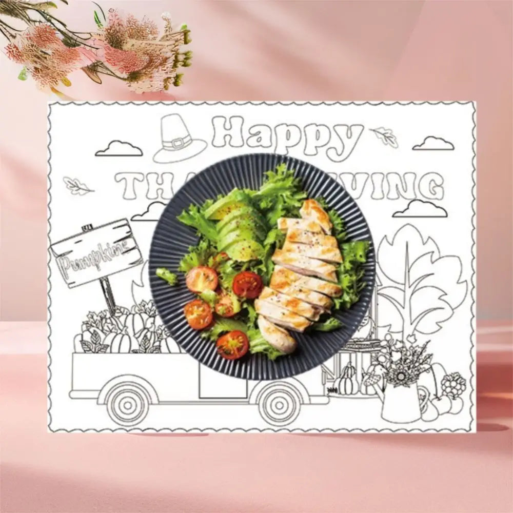 8pcs Hand-painted Thanksgiving Placemat Turkey Pumpkin Cup Plate Mat DIY Paper Placemat Turkey Design Paper Material