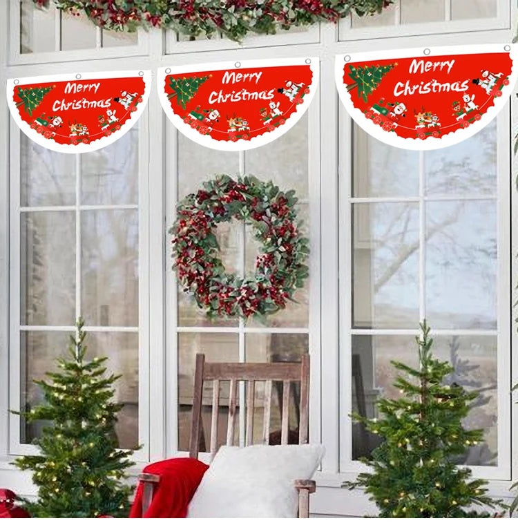 Christmas Outdoor Fan-shaped Flag Banner Merry Christmas Decoration for Home 2024 Xmas Ornament Navidad Natal Noel New Year 2025