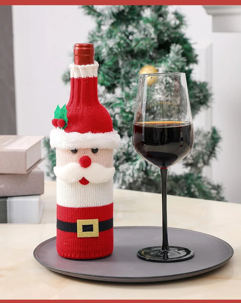 Christmas Wine Bottle Cover Set Santa Snowman Woven Wine Bottle Bags for Christmas Party Dinner Table Decorations New Year Gifts