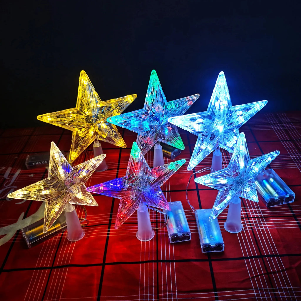15/19cm Christmas Decoration Glowing Tree Topper Glitter Shining Star Xmas Tree Ornaments for Home Decor Navidad New Year 2026