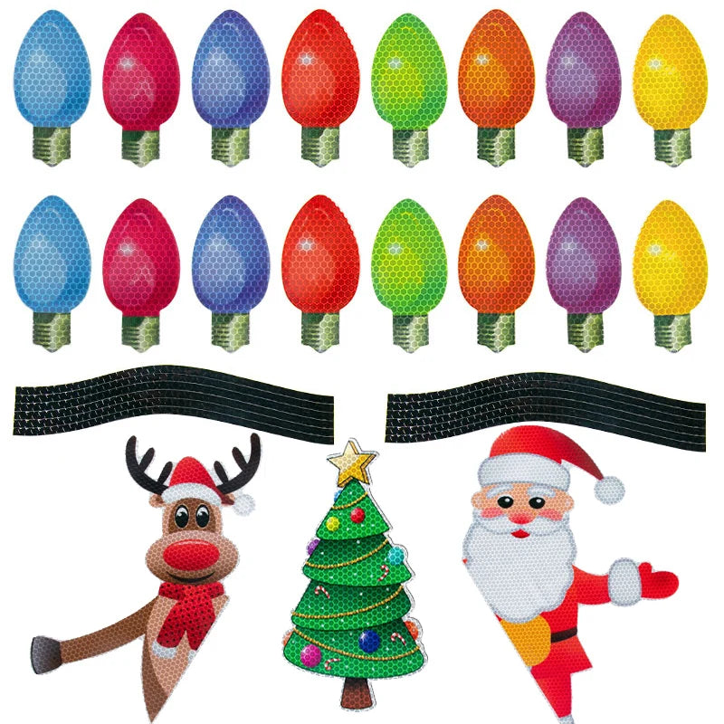 Christmas Car Refrigerator Decoration Reflective Bulb Light Shaped Magnets Stickers Magnetic Wires Ornaments Set Xmas home decor