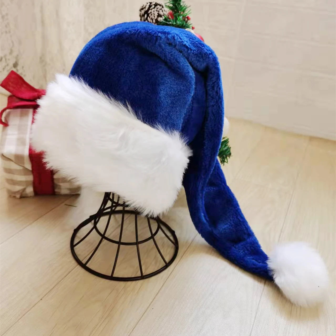 Christmas Black Red Plush Hat Santa Novelty Hat Kids Christmas Decorations For New Year Home Santa Claus Gift Party Supplies