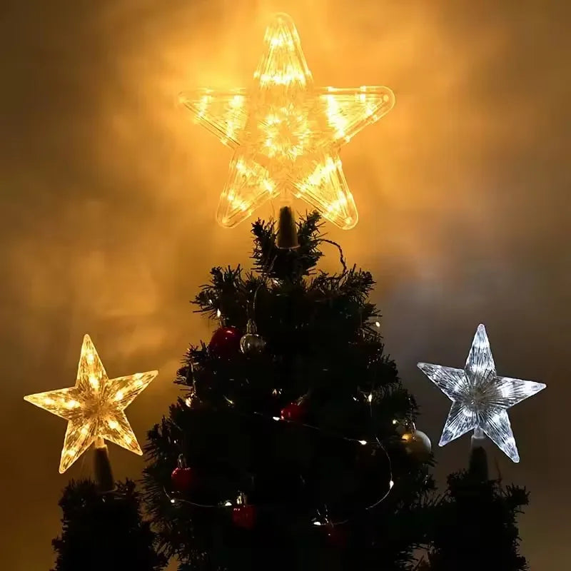 15/19cm Christmas Decoration Glowing Tree Topper Glitter Shining Star Xmas Tree Ornaments for Home Decor Navidad New Year 2026