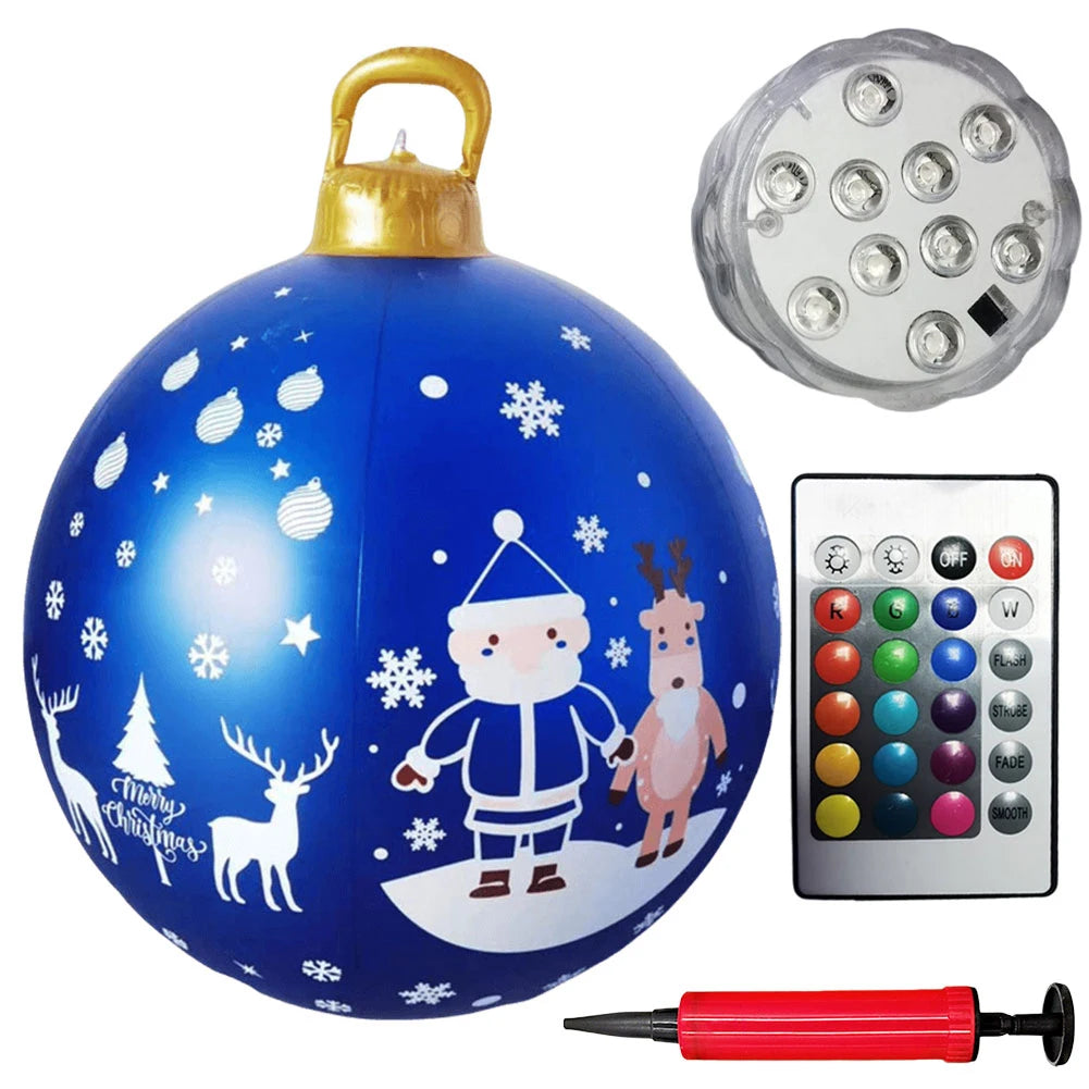60cm Inflatable Christmas Ball With Light Santa Claus Snowman Christmas Tree Giant Big Large Christmas Balls Ornament Xmas Decor