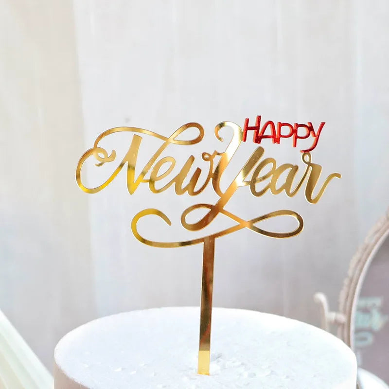 2023 Happy New Year birthday Cake Topper Red Gold Acrylic Kids New Year's Party Cake Topper Home Party Gifts Dessert Decoration