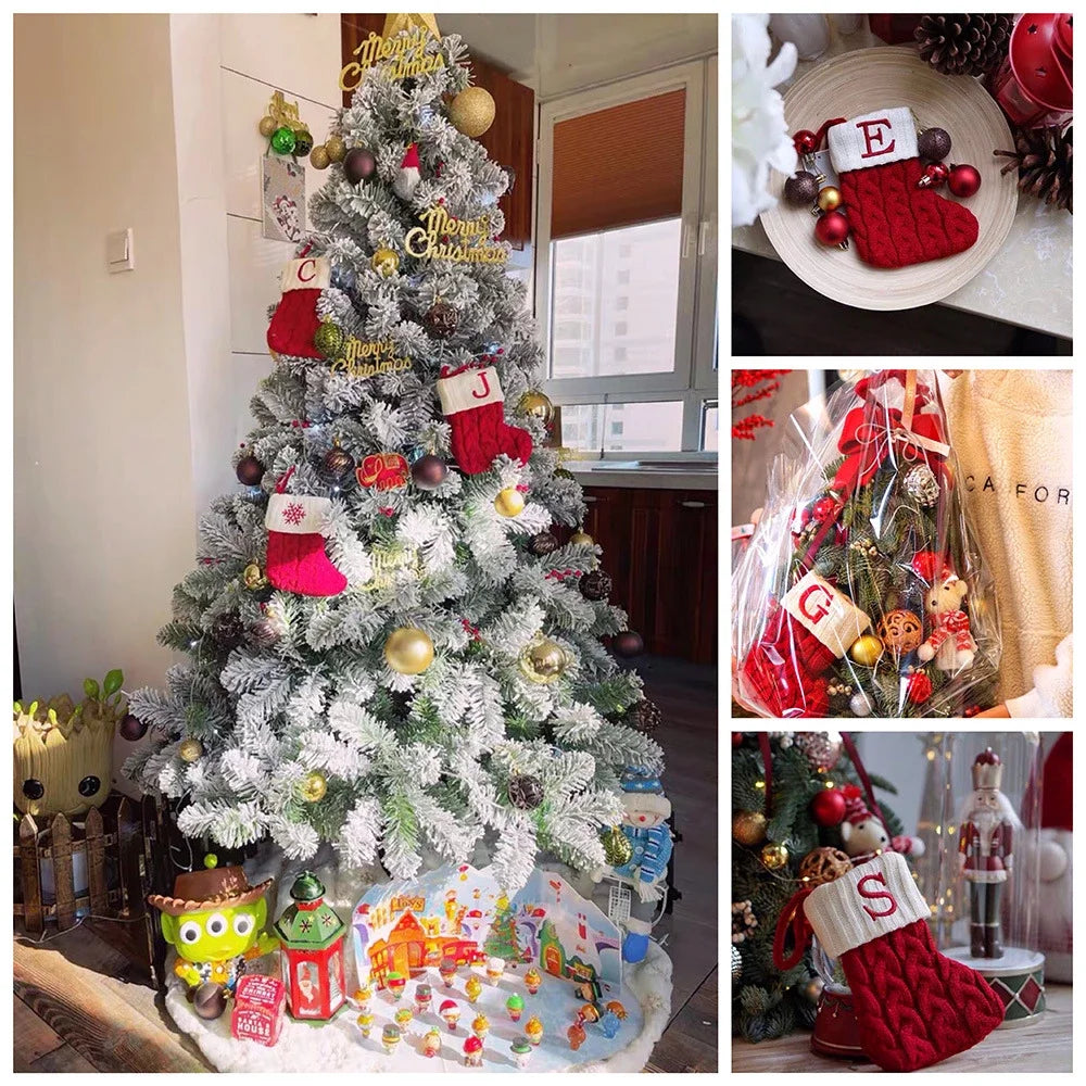 Christmas Socks Knitting Snowflake Letter Stocking Christmas Decoration 2025 For Home Xmas Tree Ornament Gift Navidad Natal 2026