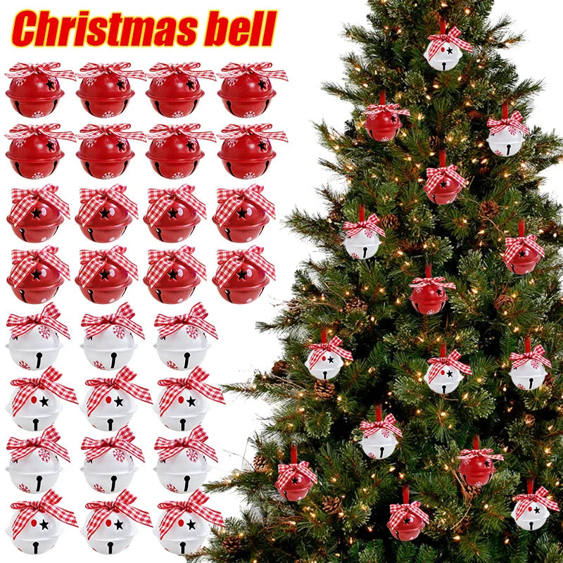 12Pcs Snowflake Christmas Jingle Bells Metal Decorative Pendant Xmas Tree Hanging Ornament 2025 New Year Home Party Decorations