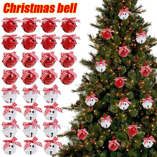 12Pcs Snowflake Christmas Jingle Bells Metal Decorative Pendant Xmas Tree Hanging Ornament 2025 New Year Home Party Decorations