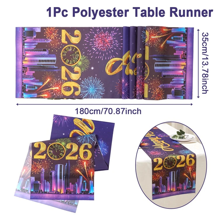 New Year Table Runner Black Gold Glitter New Years Eve Table Cover 2026 Happy New Year Party Table Decorations for Home Party