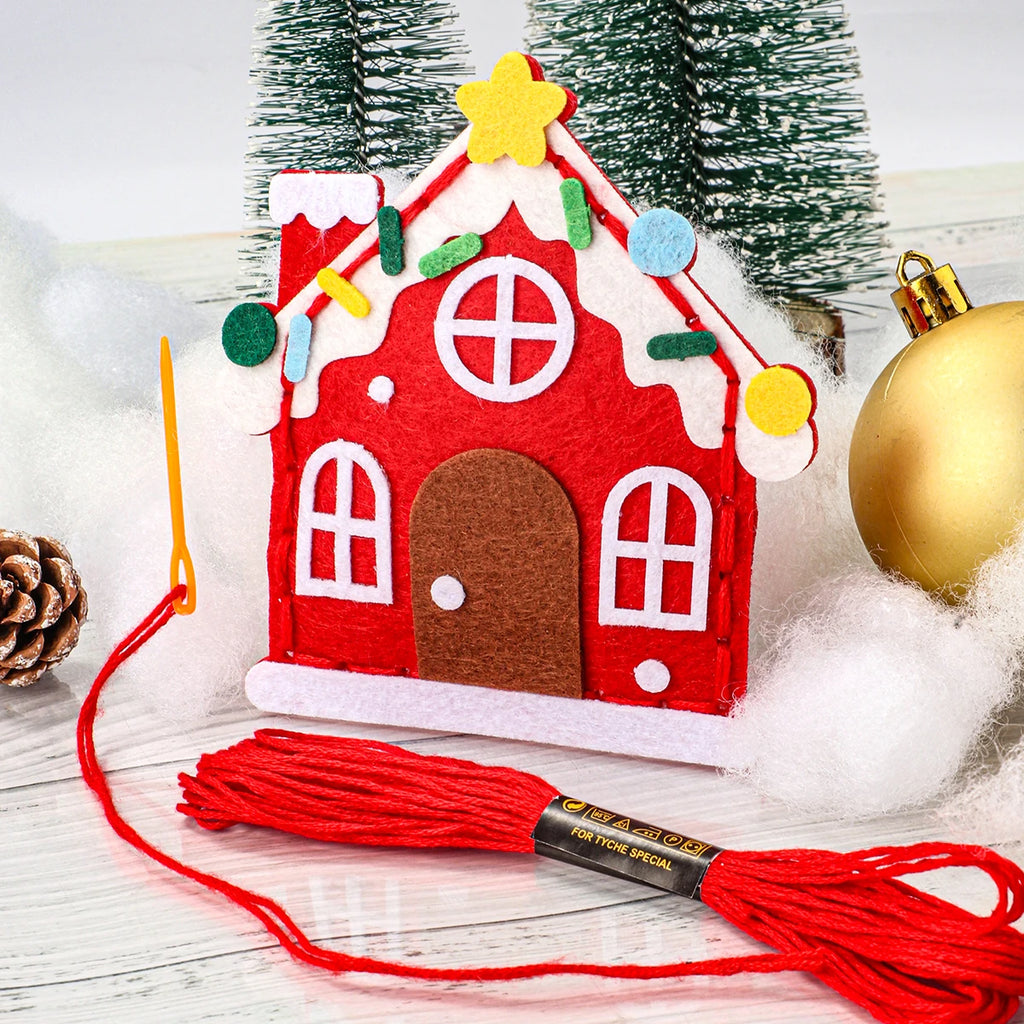 9-piece DIY Christmas sewing material pack for beginners; easy to make Christmas tree ornaments including gingerbread man, reind