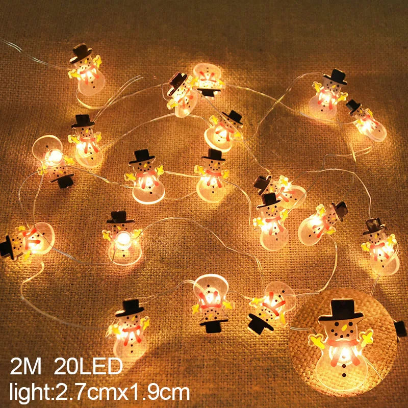 2M 20LED Santa Claus Snowflake LED Light String Christmas Decoration For Home Xmas Tree Ornament 2025 Navidad Kids Gift New Year