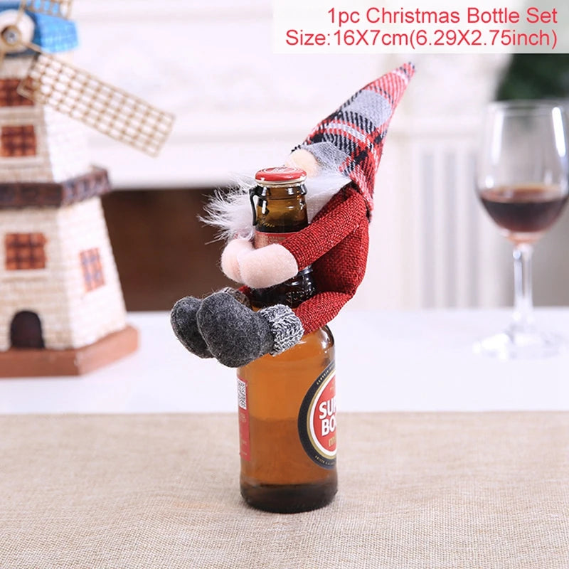 Christmas Wine Bottle Cover Merry Christmas Decoration For Home 2024 Christmas Ornaments Decor Happy New Year 2025 Navid Noel