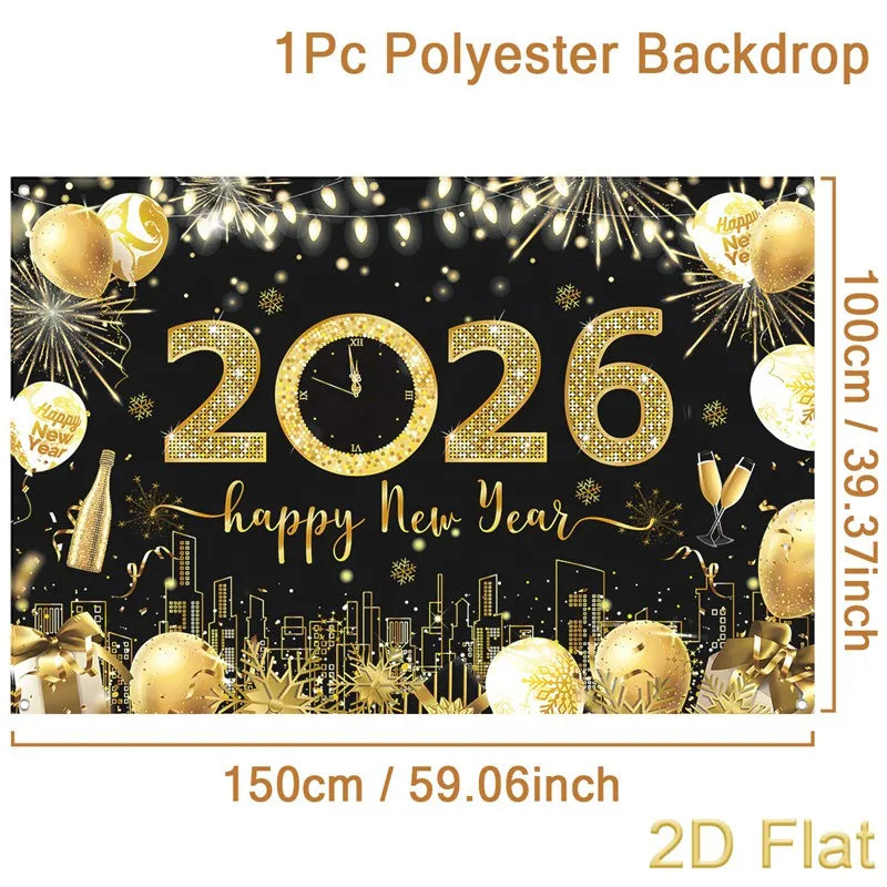 2026 Happy New Year Party Decor Background New Year Champagne New Year Eve Party Cake Table Decor Happy New Year Backdrop Gift