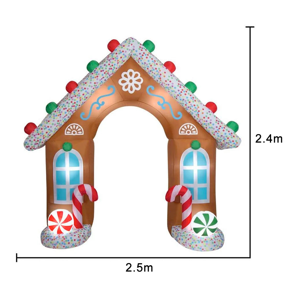 Christmas Inflatable Gingerbread House with LED Lights Candy Arch Inflatables for Outdoor Yard Lawn Holiday Party Decoration